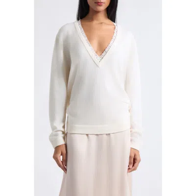 Posse Primrose V-neck Merino Wool Sweater In Cloud