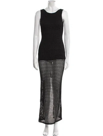Pre-owned Posse Printed Long Dress In Black
