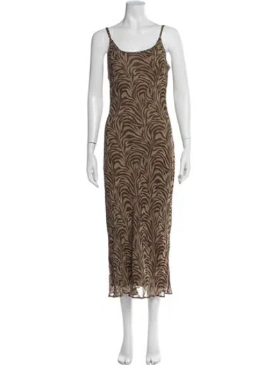 Pre-owned Posse Printed Long Dress In Green