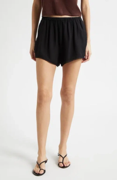 Posse Priscilla Lace Trim Silk Shorts In Black