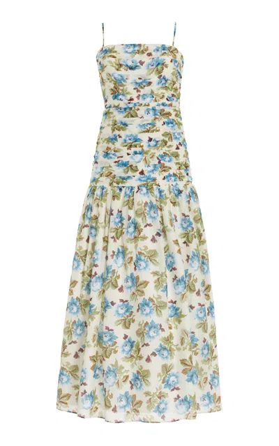 Posse Raquel Floral Cotton-silk Maxi Dress In Cream/multi