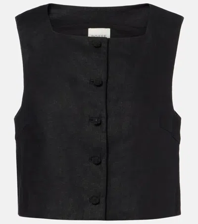 Posse Rio Linen Crop Top In Black