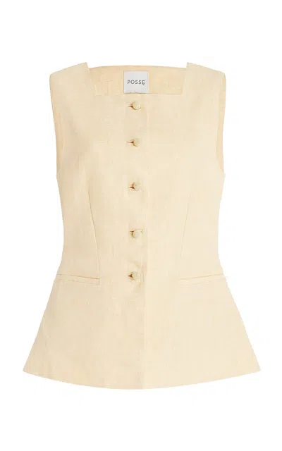 Posse Rio Tailored Linen Vest In Yellow
