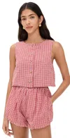 Posse Rio Cropped Gingham Linen-seersucker Top In Red