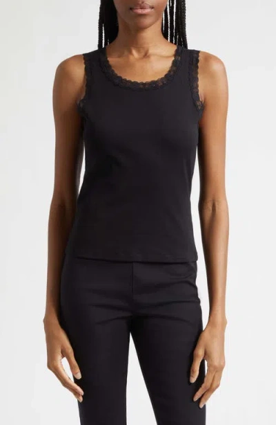 Posse Roberta Lace Trim Cotton Tank In Black