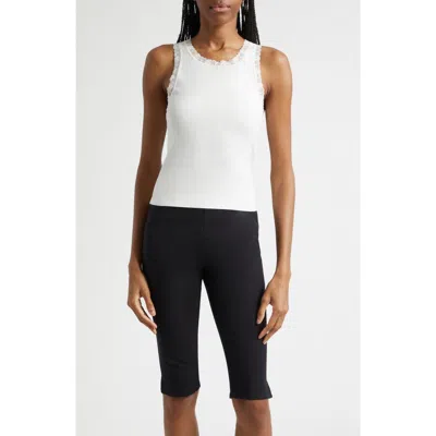 Posse Roberta Lace Trim Cotton Tank In White
