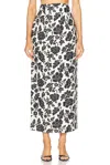 Posse Womens Bone Black Romeo Column Flower-print Linen Midi Skirt In Bone & Black