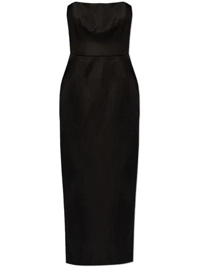 Posse Romeo Strapless Satin Midi Dress In Black