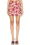 Posse Romeo Quilted Linen Mini Skirt In Deep Red & Oat