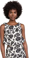 Posse Romeo Bow-detailed Linen Sleeveless Top In Bone/black