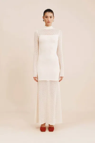 Posse Romy High Neck Dress In Cream In White