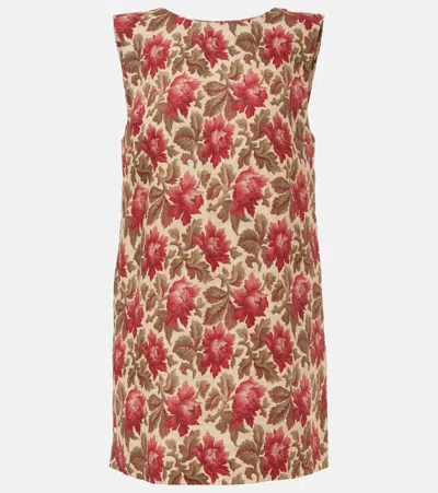 Posse Rosalie Floral Linen Shift Dress In Red