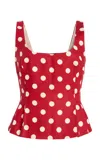 Posse Rosalie Polka-dot Linen Top In Red