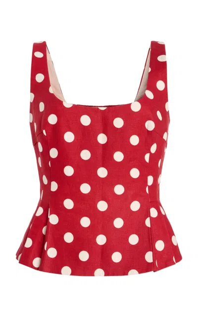 Posse Rosalie Polka-dot Linen Top In Red