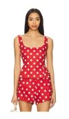 Posse Rosalie Polka-dot Linen Top In Red