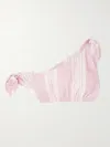 Posse Rosie Cropped One-shoulder Tie-detailed Striped Cotton Top In Pink