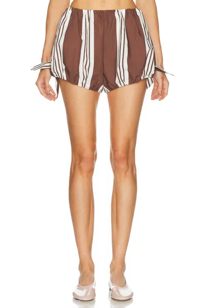 Posse Rosie Striped Shorts In Brown