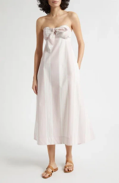 Posse Rosie Stripe Cotton Strapless Dress In White