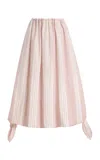 Posse Rose Tie-detailed Striped Cotton Midi Skirt In Neutral