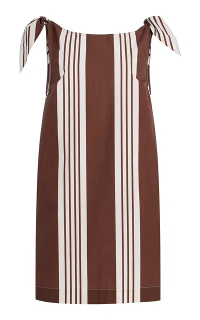 Posse Rosie Striped Cotton Mini Dress In Brown