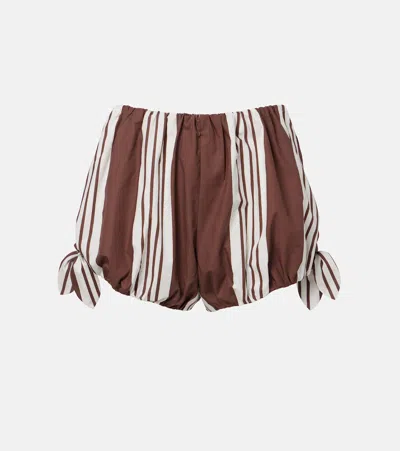 Posse Rosie Striped Cotton Shorts In Brown