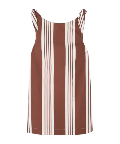 Posse Rosie's Striped Mini Dress With Tie In Brown