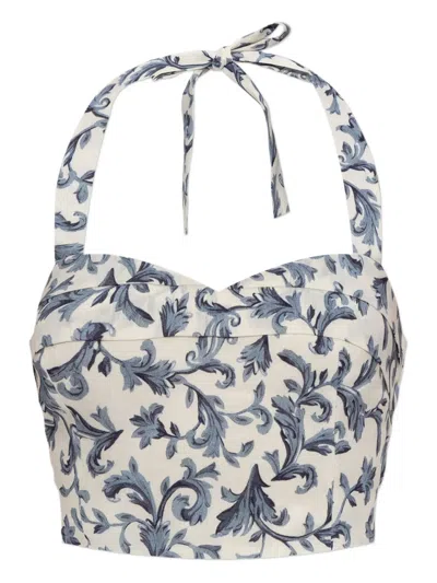 Posse Rue Halterneck Baroque-print Top In Neutral