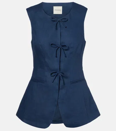 Posse Sabine Linen Vest In Blue
