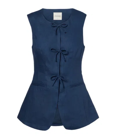 Posse Sabine Linen Vest In Blue