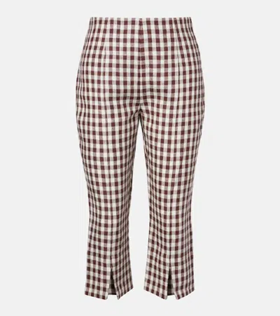 Posse Sadie Gingham Linen Capri Pants In Brown