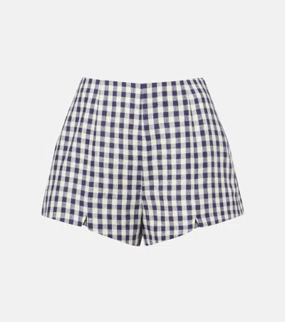 Posse Sadie Gingham Linen Shorts In Blue