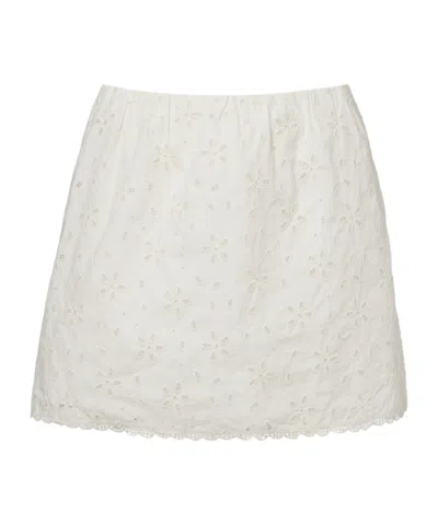 Posse Salma Broderie Anglaise Cotton Mini Skirt In White