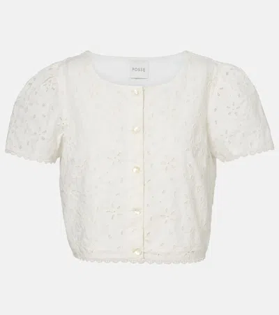 Posse Salma Floral-embroidered Crop Top In White