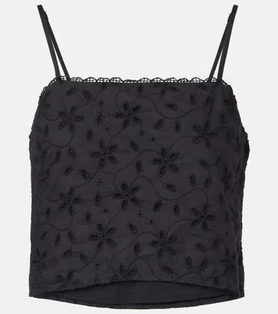 Posse Salma Embroidered Cropped Cotton Top In Black