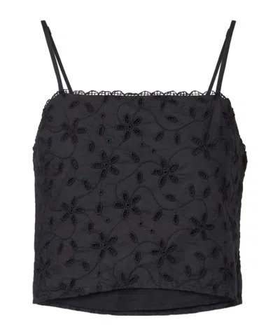 Posse Salma Embroidered Cropped Cotton Top In Black