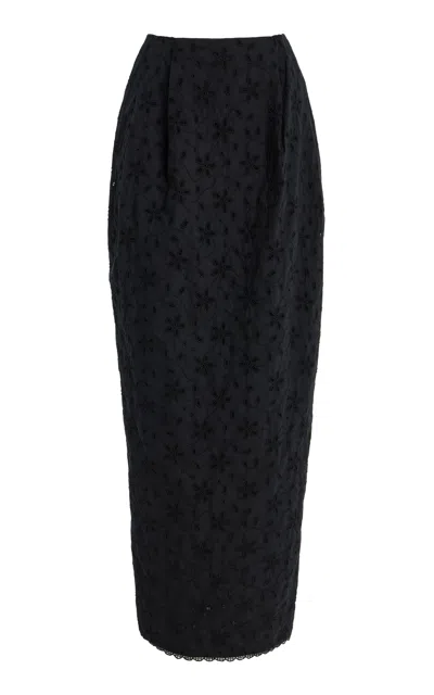 Posse Salma Eyelet Cotton Maxi Skirt In Black