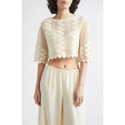 Posse Saskia Cropped Crochet Cotton Top In Yellow