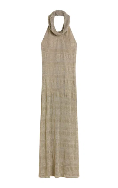 Posse Sass Metallic Halter Top Maxi Dress In Gold