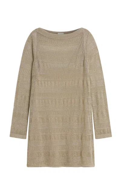 Posse Sass Metallic Knit Long Sleeve Mini Dress In Gold