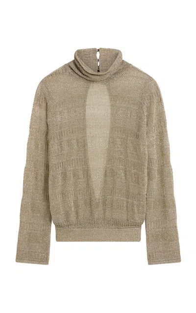 Posse Sass Metallic Knit Turtleneck Top In Gold