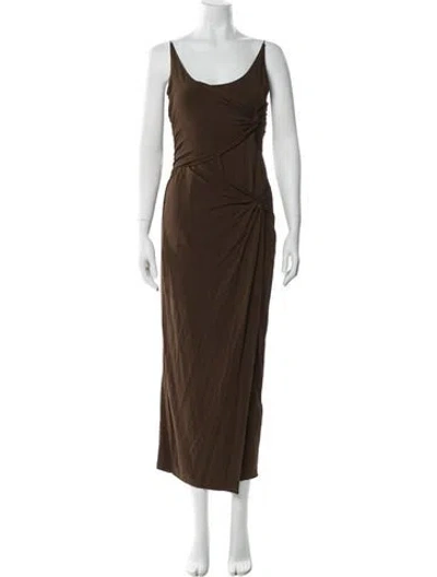 Pre-owned Posse Scoop Neck Long Dress In Brown