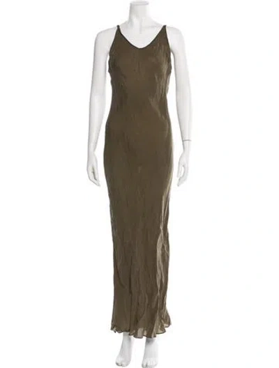 Pre-owned Posse Scoop Neck Long Dress In Green