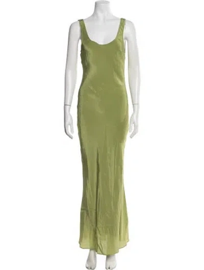 Pre-owned Posse Scoop Neck Long Dress In Green