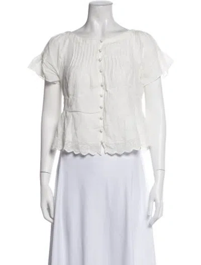 Pre-owned Posse Scoop Neck Short Sleeve Blouse In Neutrals