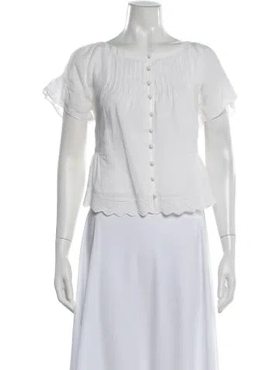 Pre-owned Posse Scoop Neck Short Sleeve Blouse In White