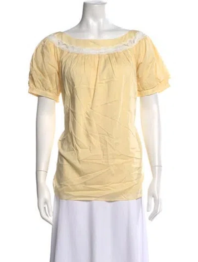 Pre-owned Posse Scoop Neck Short Sleeve Top W/ Tags In Yellow