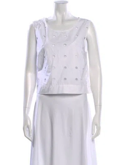 Pre-owned Posse Scoop Neck Sleeveless Crop Top In White