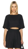 Posse Linen Shay Crop Top In 黑色