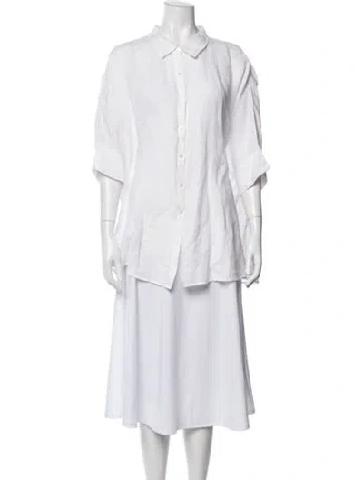 Pre-owned Posse Short Sleeve Button-up Top In White