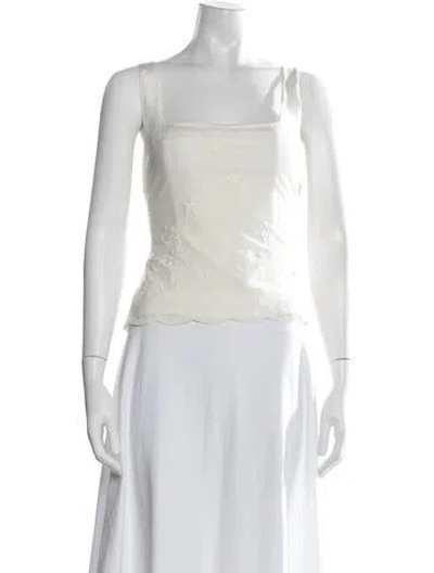 Pre-owned Posse Silk Floral Print Top In White
